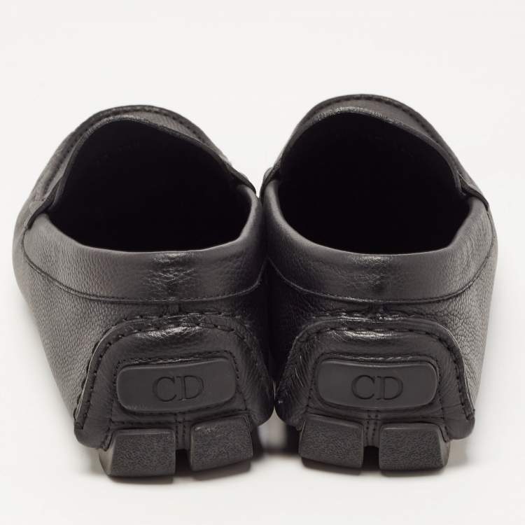 Pre Owned Dior Black Leather Slip On Loafers Size 43.5