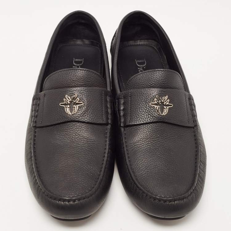Pre Owned Dior Black Leather Slip On Loafers Size 43.5