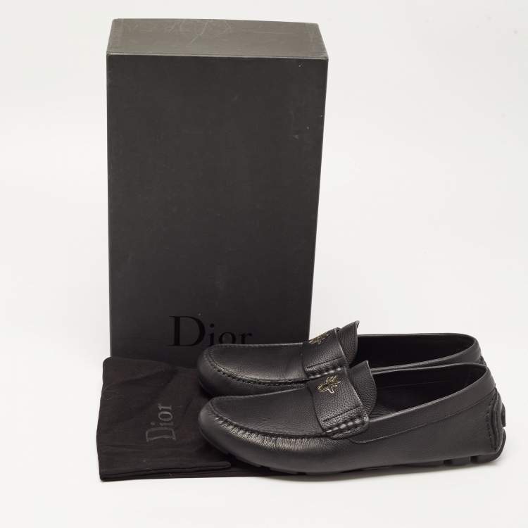 Pre Owned Dior Black Leather Slip On Loafers Size 43.5