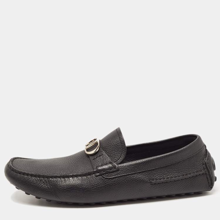 Pre Owned Dior Black Leather CD Logo Loafers Size 44