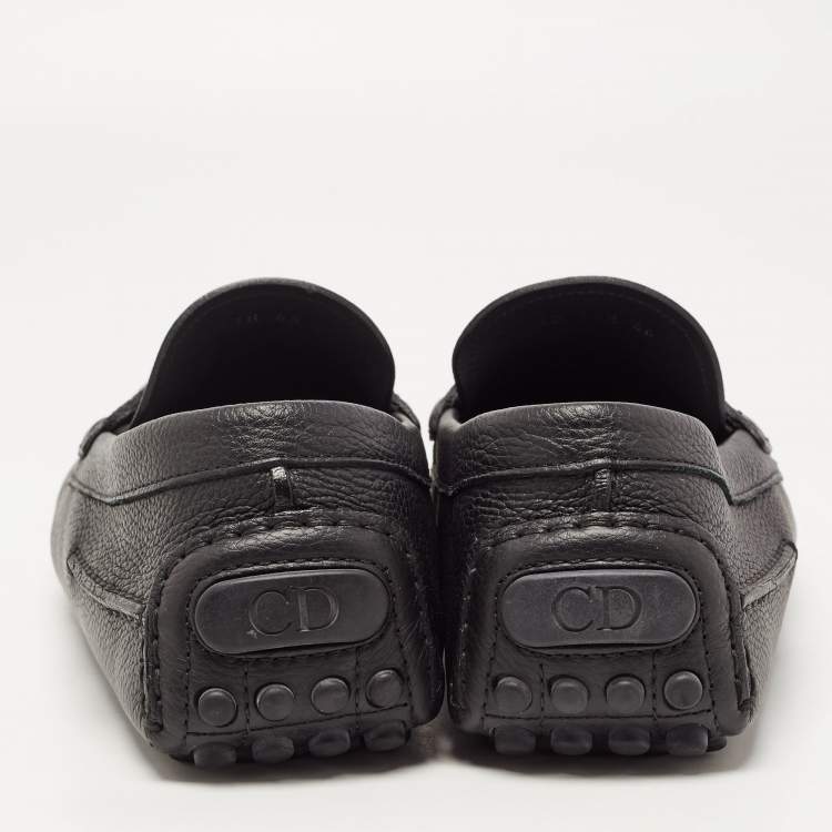 Pre Owned Dior Black Leather CD Logo Loafers Size 44