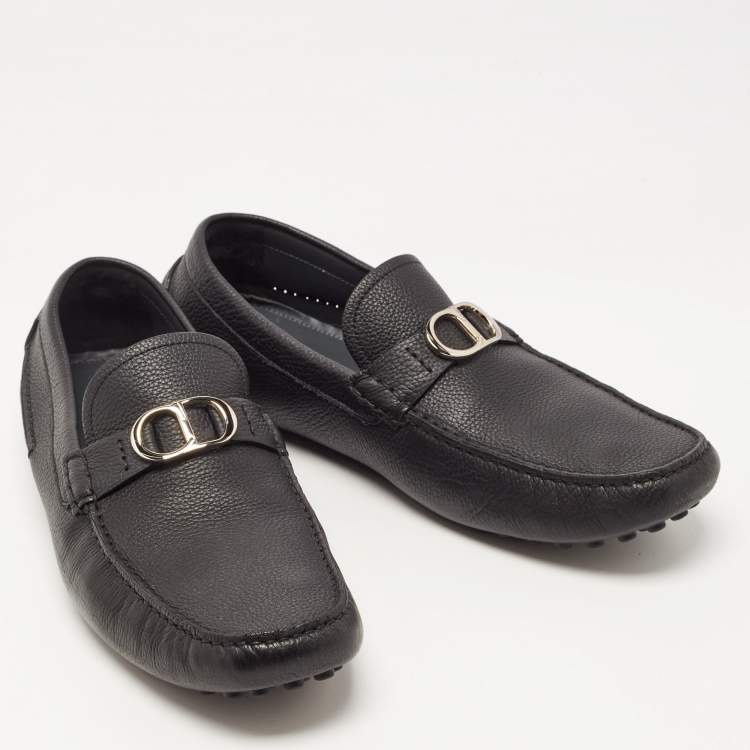 Pre Owned Dior Black Leather CD Logo Loafers Size 44