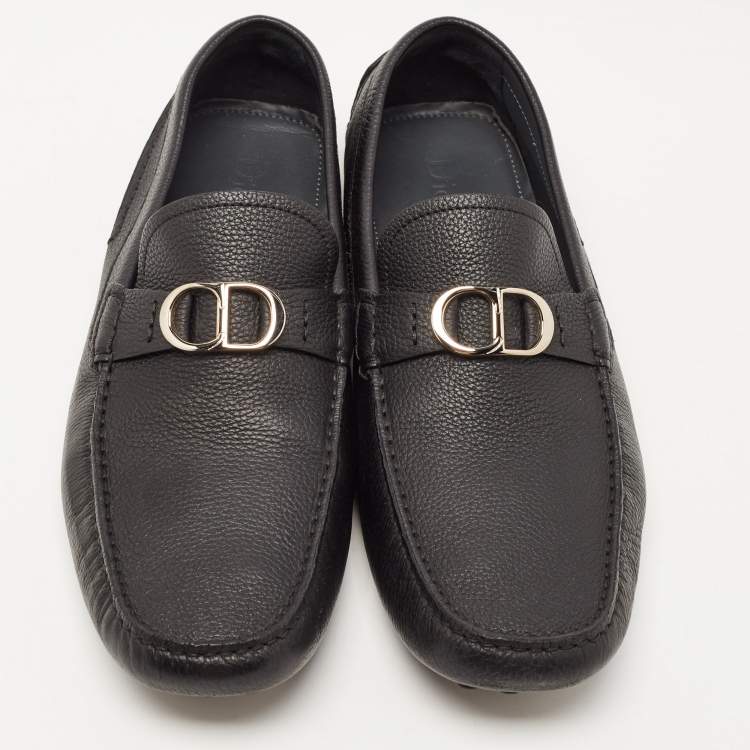 Pre Owned Dior Black Leather CD Logo Loafers Size 44