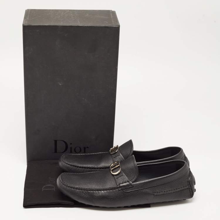 Pre Owned Dior Black Leather CD Logo Loafers Size 44