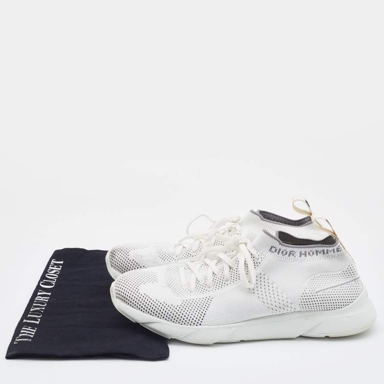 Pre Owned Dior White/Grey Knit Fabric B21 Socks Low Top Sneakers Size 42