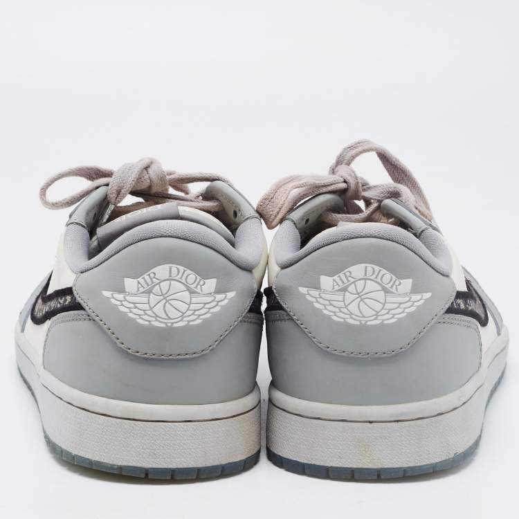 Pre Owned Dior x Jordan Grey/White Leather Jordan 1 Low Top Sneakers Size 44