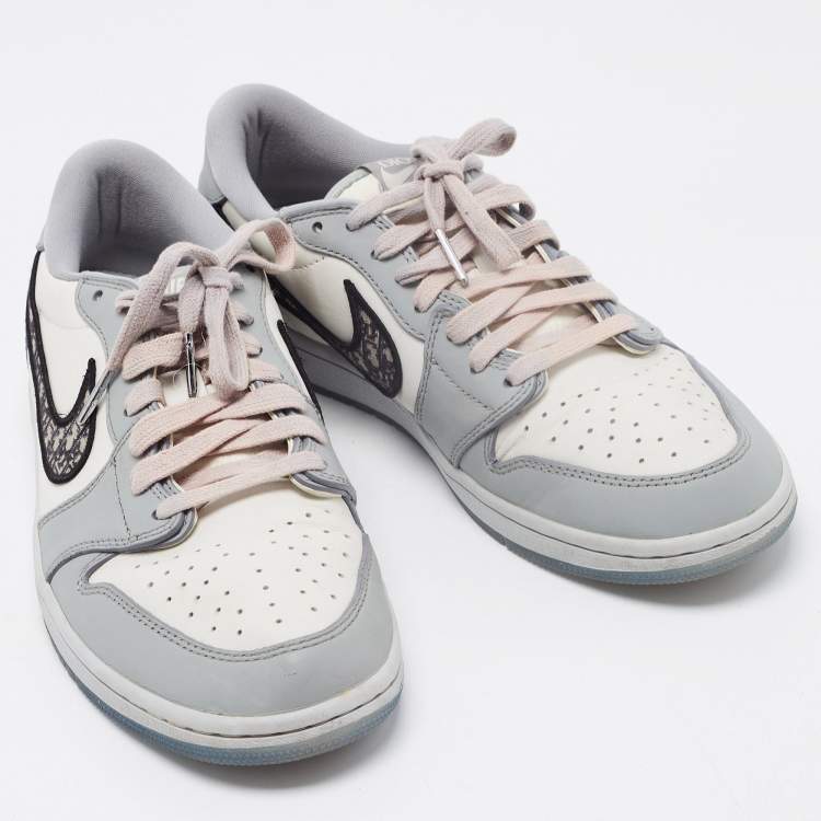 Pre Owned Dior x Jordan Grey/White Leather Jordan 1 Low Top Sneakers Size 44