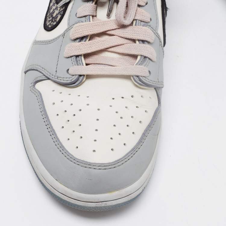 Pre Owned Dior x Jordan Grey/White Leather Jordan 1 Low Top Sneakers Size 44