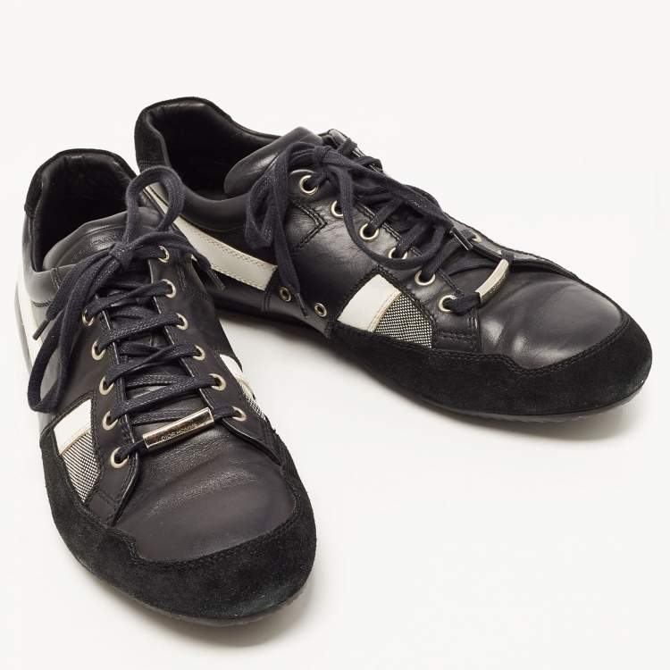 Pre Owned Dior White/White Leather and Canvas Low Top Sneakers Size 42.5