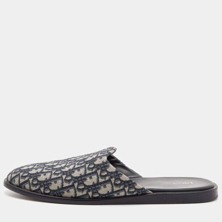 Pre Owned Dior Blue/Beige Oblique Embroidered Canvas Mules Size 45