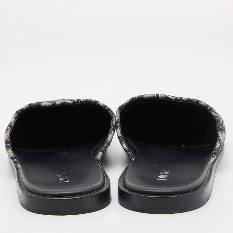 Pre Owned Dior Blue/Beige Oblique Embroidered Canvas Mules Size 45