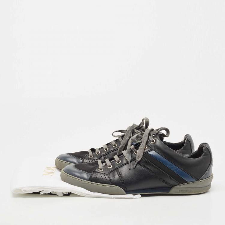 Pre Owned Dior Homme Black/Blue Leather and Mesh Lace Low Top Sneakers Size 42.5