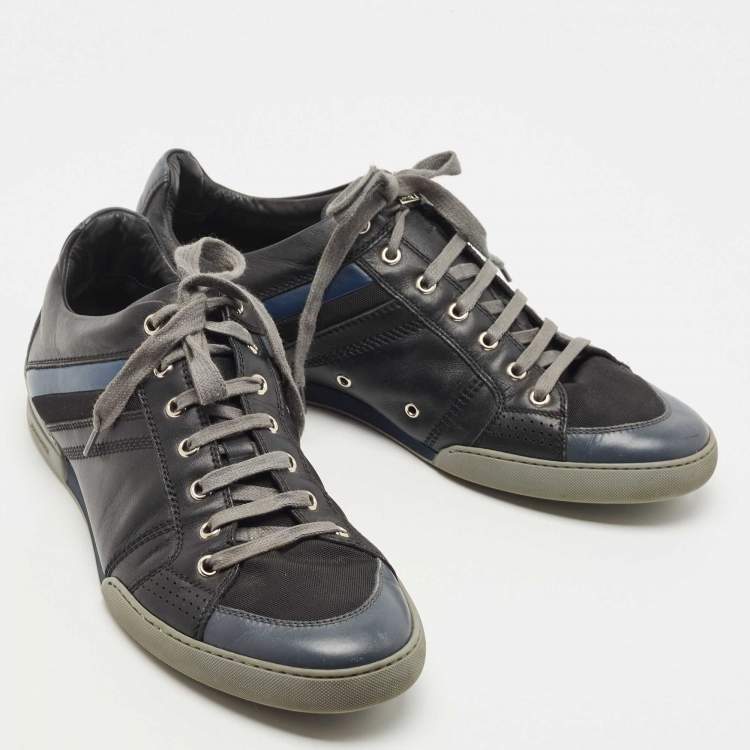Pre Owned Dior Homme Black/Blue Leather and Mesh Lace Low Top Sneakers Size 42.5