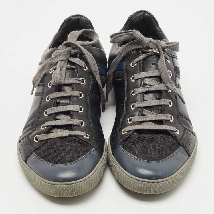 Pre Owned Dior Homme Black/Blue Leather and Mesh Lace Low Top Sneakers Size 42.5