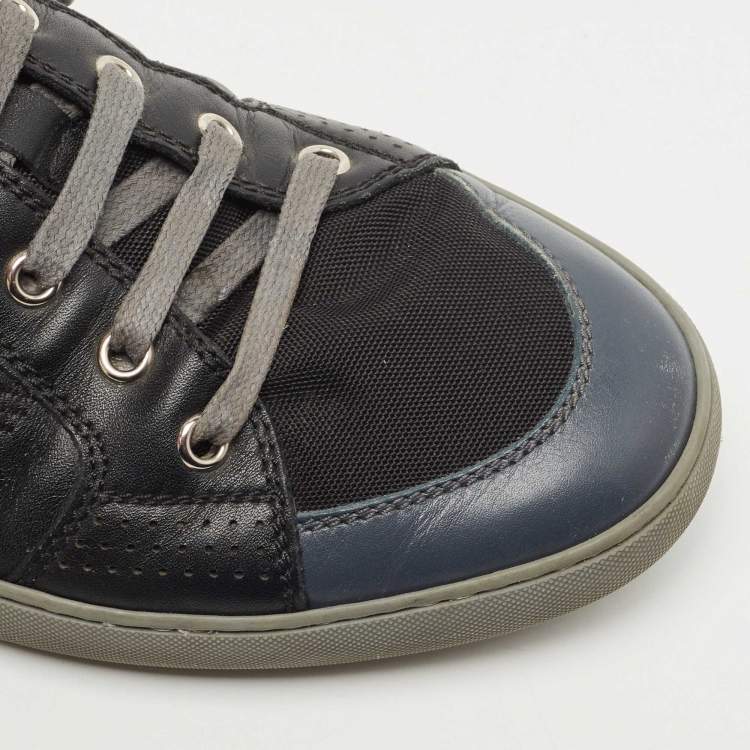 Pre Owned Dior Homme Black/Blue Leather and Mesh Lace Low Top Sneakers Size 42.5