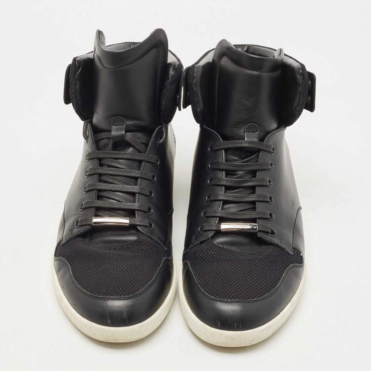 Pre Owned Dior Black Leather and Mesh High Top Sneakers Size 44
