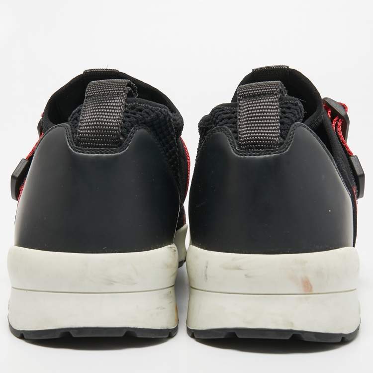 Pre Owned Dior Homme Black/Red Knit Fabric and Leather B21 Low Top Sneakers Size 46