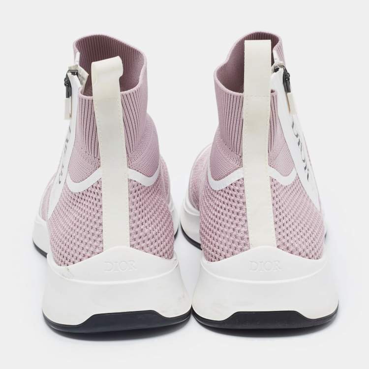 Pre Owned Dior Pink Knit Fabric B25 High Top Sneakers Size 40