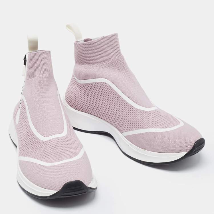 Pre Owned Dior Pink Knit Fabric B25 High Top Sneakers Size 40