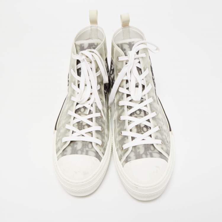 Pre Owned Dior Two Tone Oblique Mesh and PVC B23 High Top Sneakers Size 47