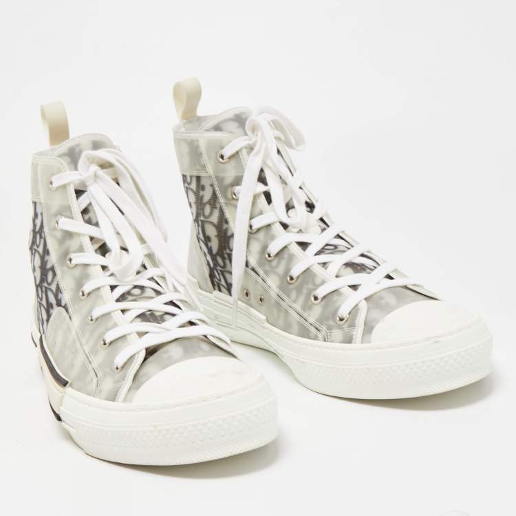 Pre Owned Dior Two Tone Oblique Mesh and PVC B23 High Top Sneakers Size 47