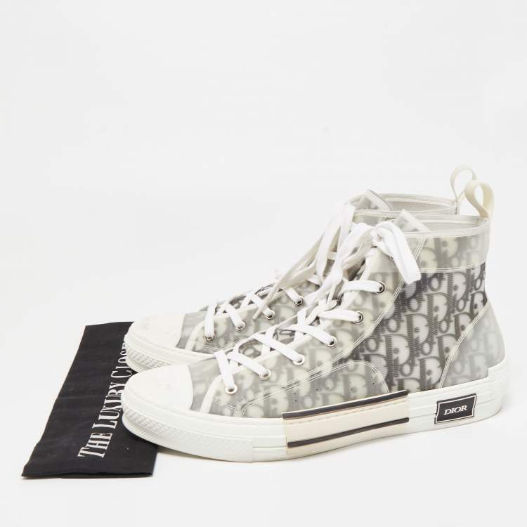 Pre Owned Dior Two Tone Oblique Mesh and PVC B23 High Top Sneakers Size 47