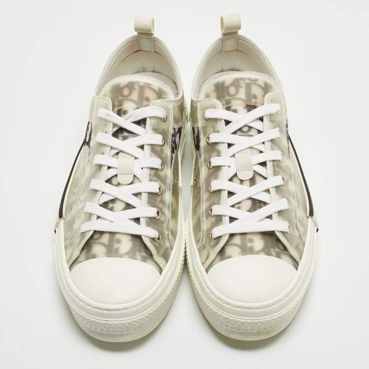 Pre Owned Dior Two Tone Oblique Mesh and PVC B23 Low Top Sneakers Size 44
