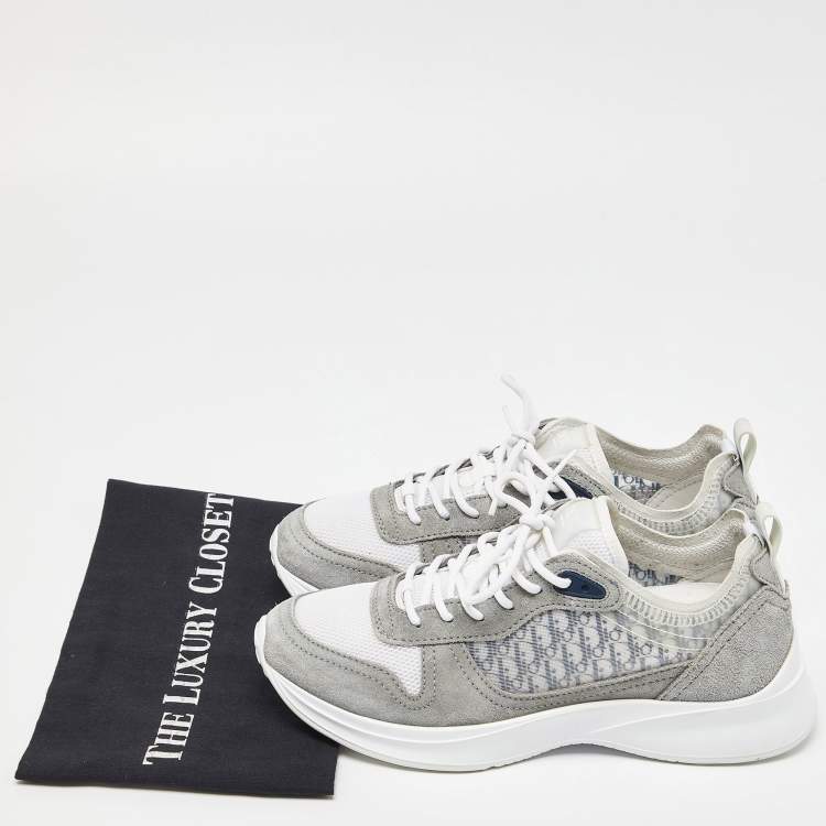 Pre Owned Dior Grey Oblique Mesh and Suede B25 Sneakers Size 40