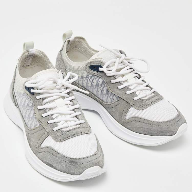 Pre Owned Dior Grey Oblique Mesh and Suede B25 Sneakers Size 40