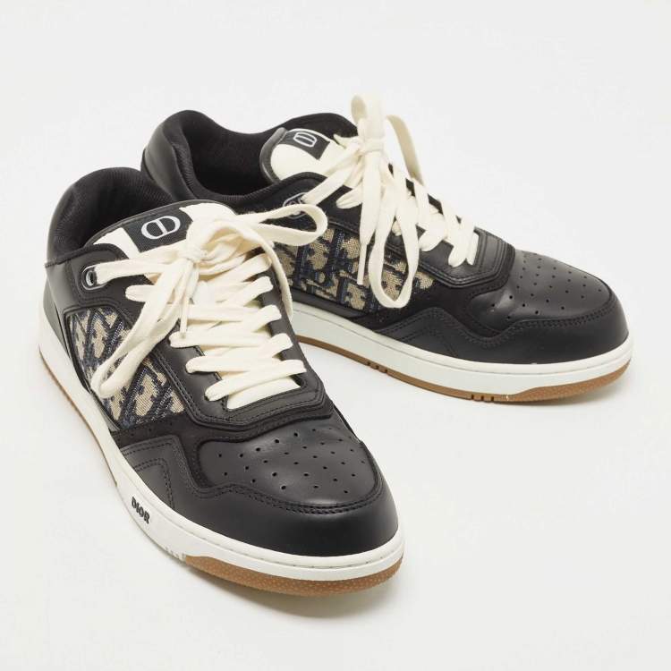 Pre Owned Dior Black Leather and Canvas Low Top Sneakers Size 42.5