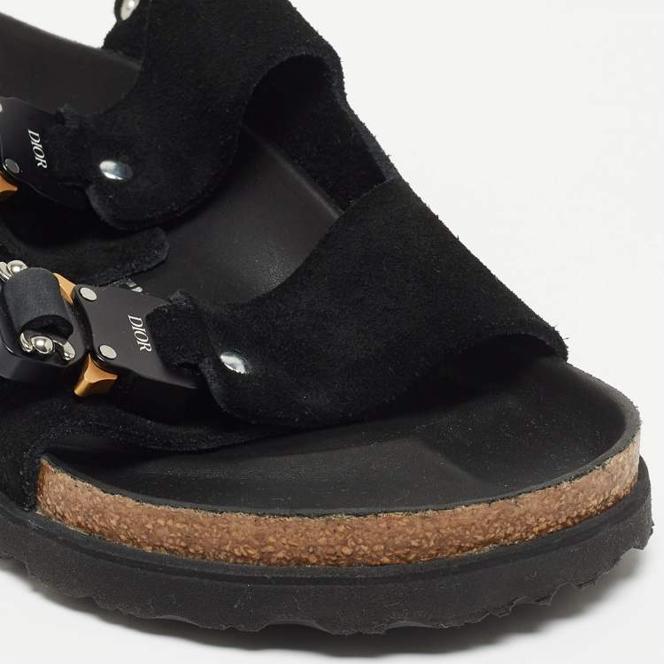 Pre Owned Dior X Birkenstock Black Suede Milano Flat Sandals Size 38