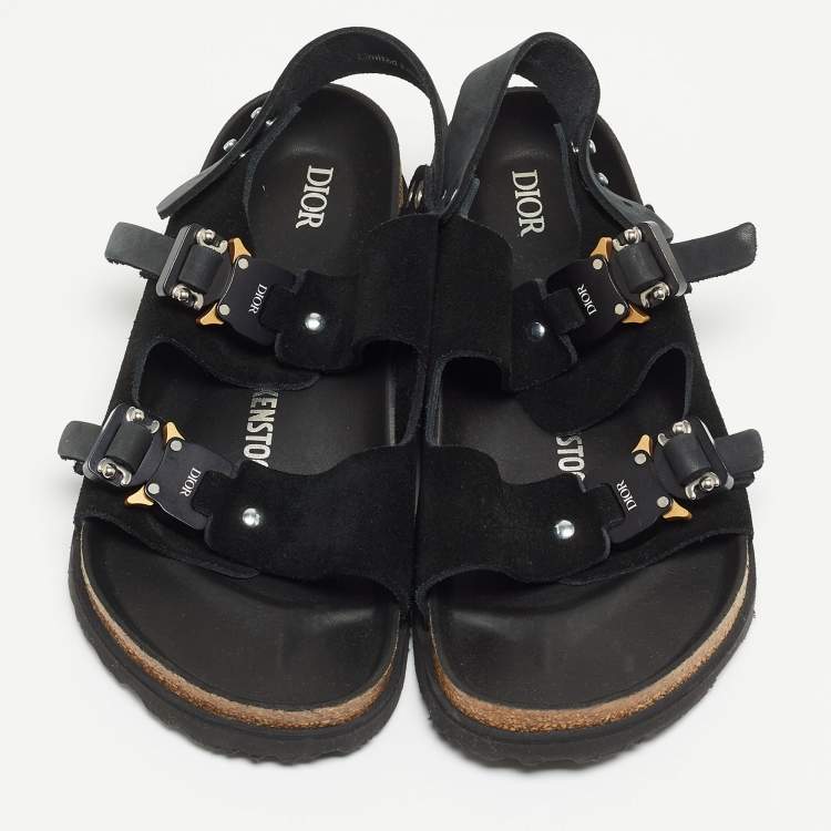 Pre Owned Dior X Birkenstock Black Suede Milano Flat Sandals Size 38