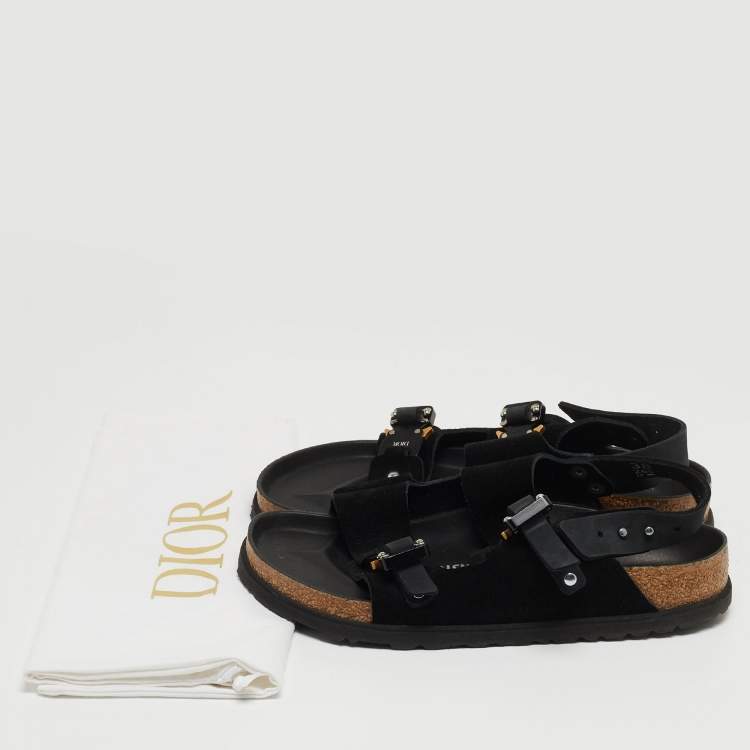 Pre Owned Dior X Birkenstock Black Suede Milano Flat Sandals Size 38