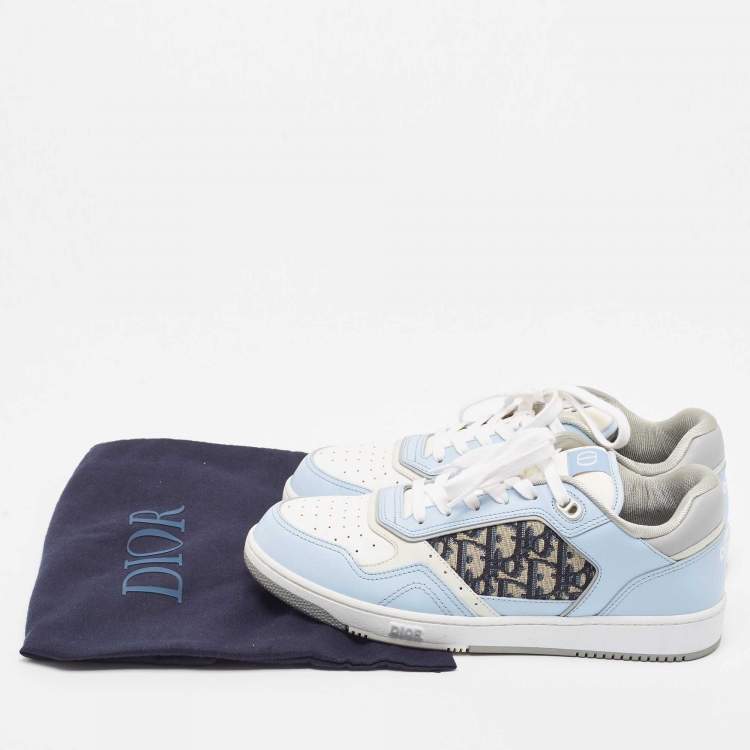 Pre Owned Dior Blue/White Leather and Oblique Canvas B27 Sneakers Size 43
