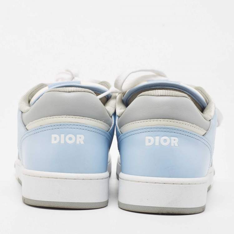 Pre Owned Dior Blue/White Leather and Oblique Canvas B27 Sneakers Size 43