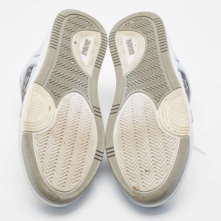 Pre Owned Dior Blue/White Leather and Oblique Canvas B27 Sneakers Size 43