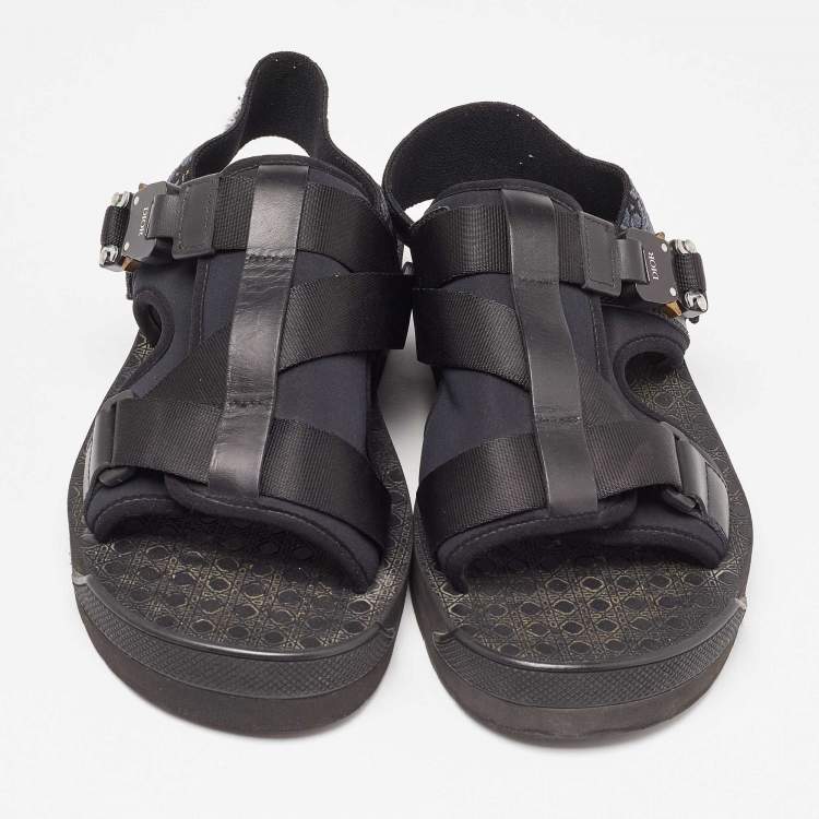 Pre Owned Dior Black/Navy Blue Leather and Oblique Canvas Sandals Size 40