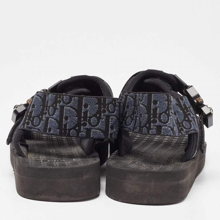 Pre Owned Dior Black/Navy Blue Leather and Oblique Canvas Sandals Size 40