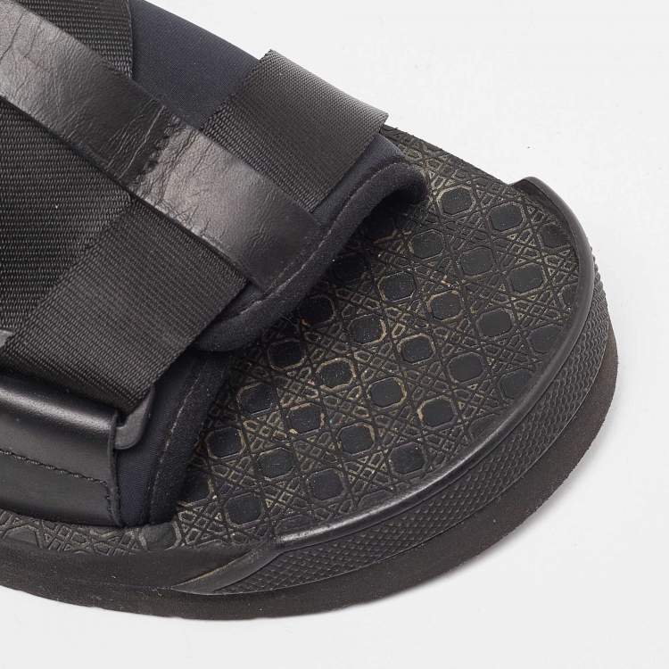 Pre Owned Dior Black/Navy Blue Leather and Oblique Canvas Sandals Size 40