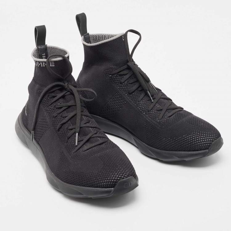 Pre Owned Dior Black Knit Fabric B21 High Top Sneakers Size 44