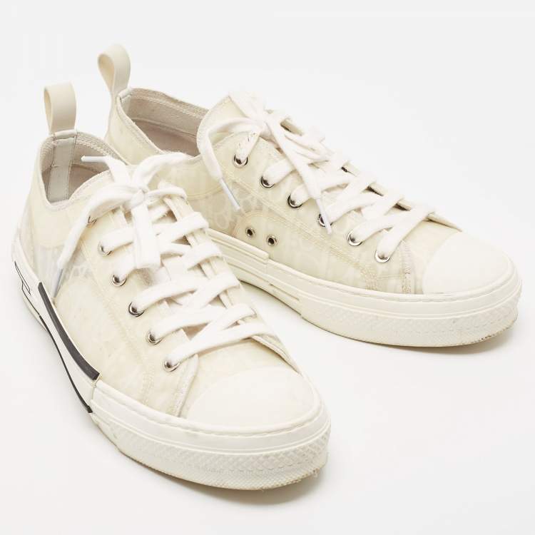 Pre Owned Dior White Oblique Mesh and Rubber B23 Low Top Sneakers Size 41.5
