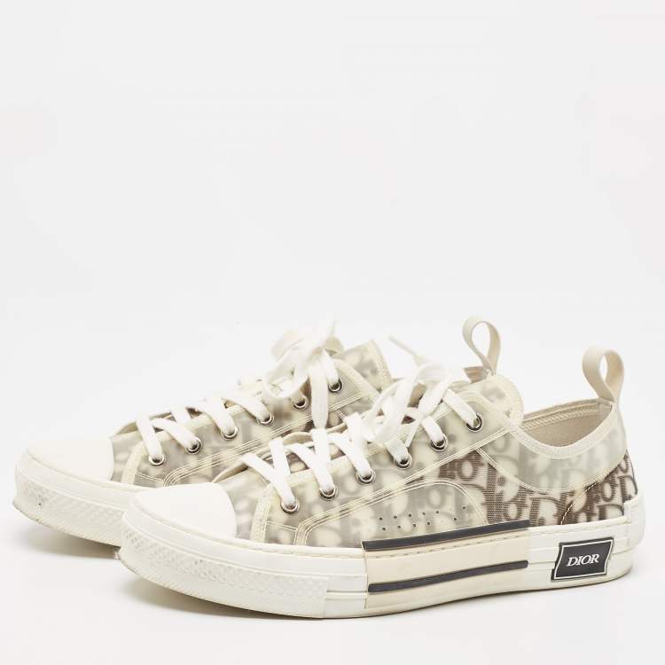 Pre Owned Dior White/Black Oblique Mesh and Rubber B23 Sneakers Size 42