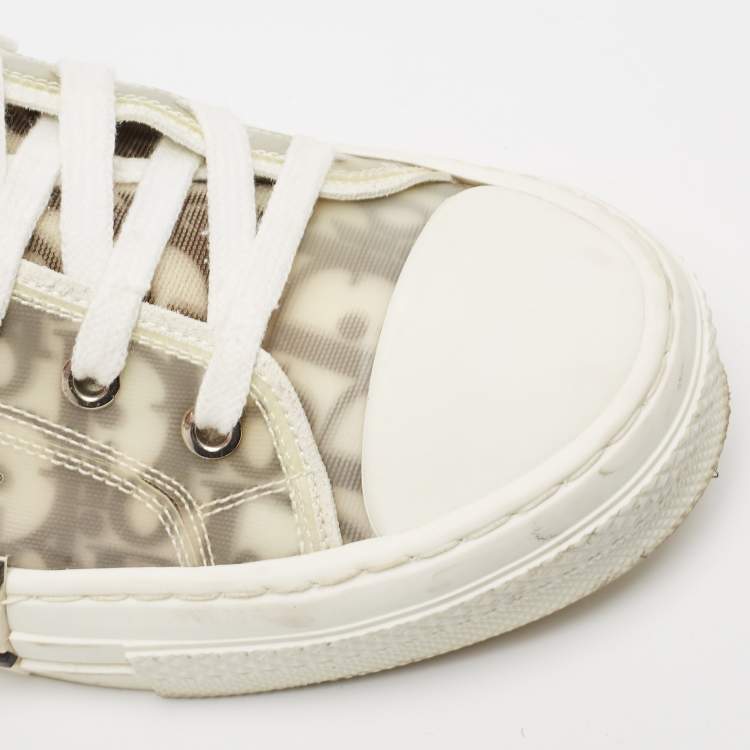 Pre Owned Dior White/Black Oblique Mesh and Rubber B23 Sneakers Size 42