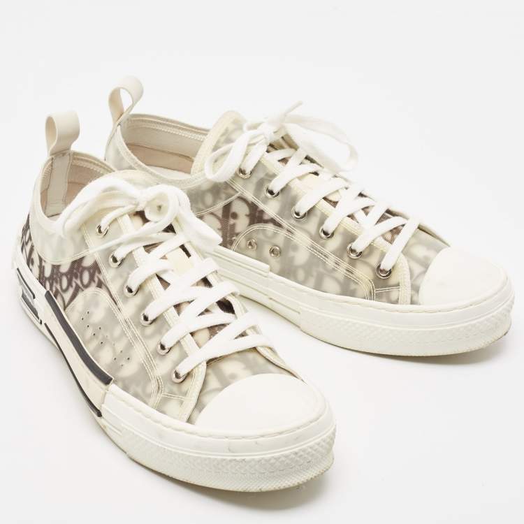 Pre Owned Dior White/Black Oblique Mesh and Rubber B23 Sneakers Size 42