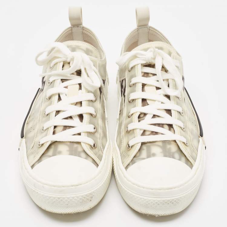Pre Owned Dior White/Black Oblique Mesh and Rubber B23 Sneakers Size 42