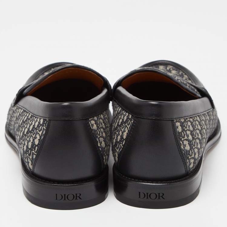 Pre Owned Dior Black/Blue Oblique Canvas and Leather Explorer Loafers Size 44