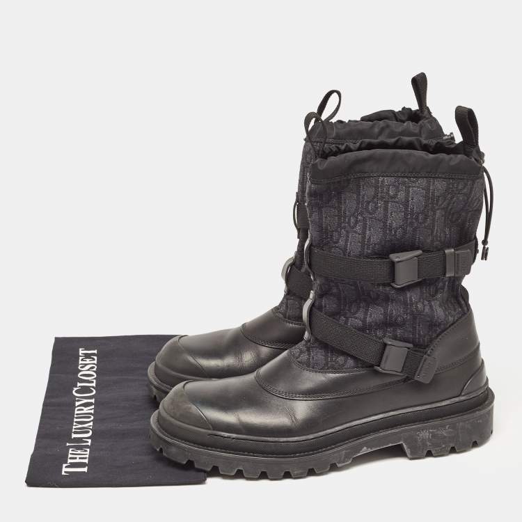 Pre Owned Dior Black Leather and Canvas High Top Combat Boots Size 42