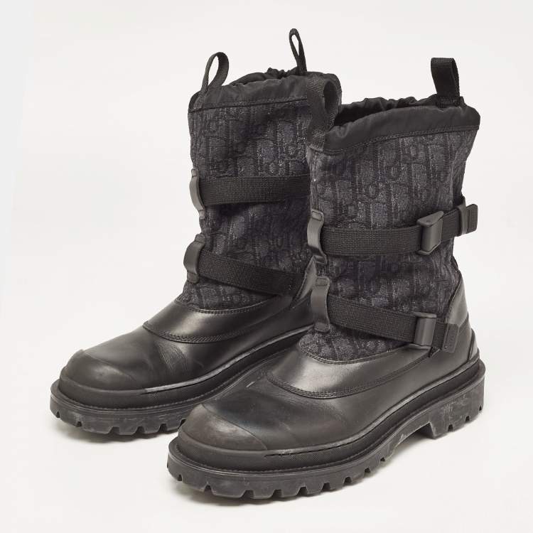 Pre Owned Dior Black Leather and Canvas High Top Combat Boots Size 42