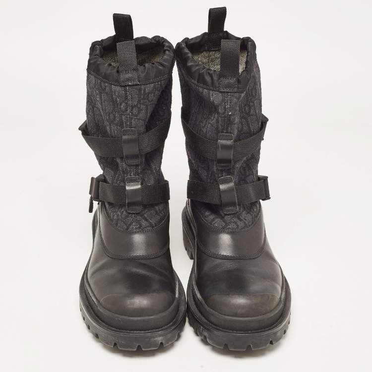 Pre Owned Dior Black Leather and Canvas High Top Combat Boots Size 42