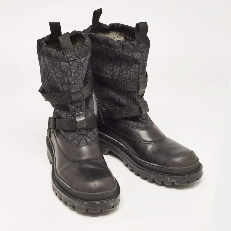 Pre Owned Dior Black Leather and Canvas High Top Combat Boots Size 42